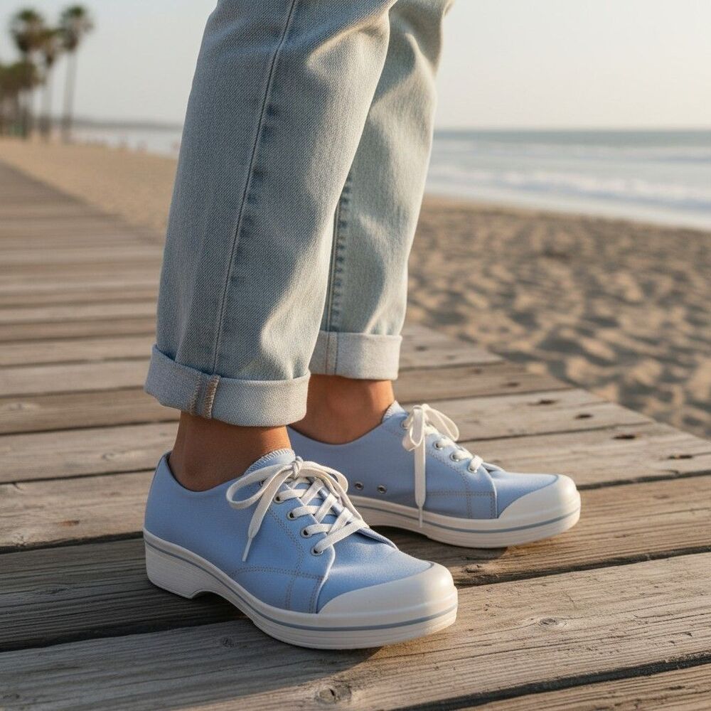 Dansko Veda Vegan Canvas Slip Resistant Platform Sneaker Clog Blue Women 11.5-12